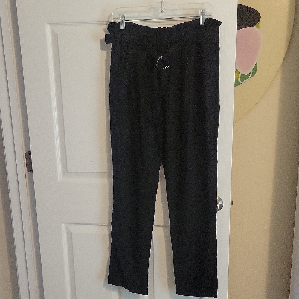 Mason & Belle SzXL linen Black Pants side pocket elastic belted waist